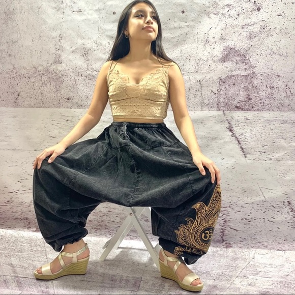 Handmade Stonewashed Ohm print Harem Pants - Picture 5 of 8